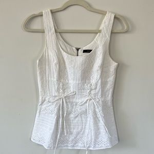 BCBG MazAzria White Eyelet Peplum Corset Top